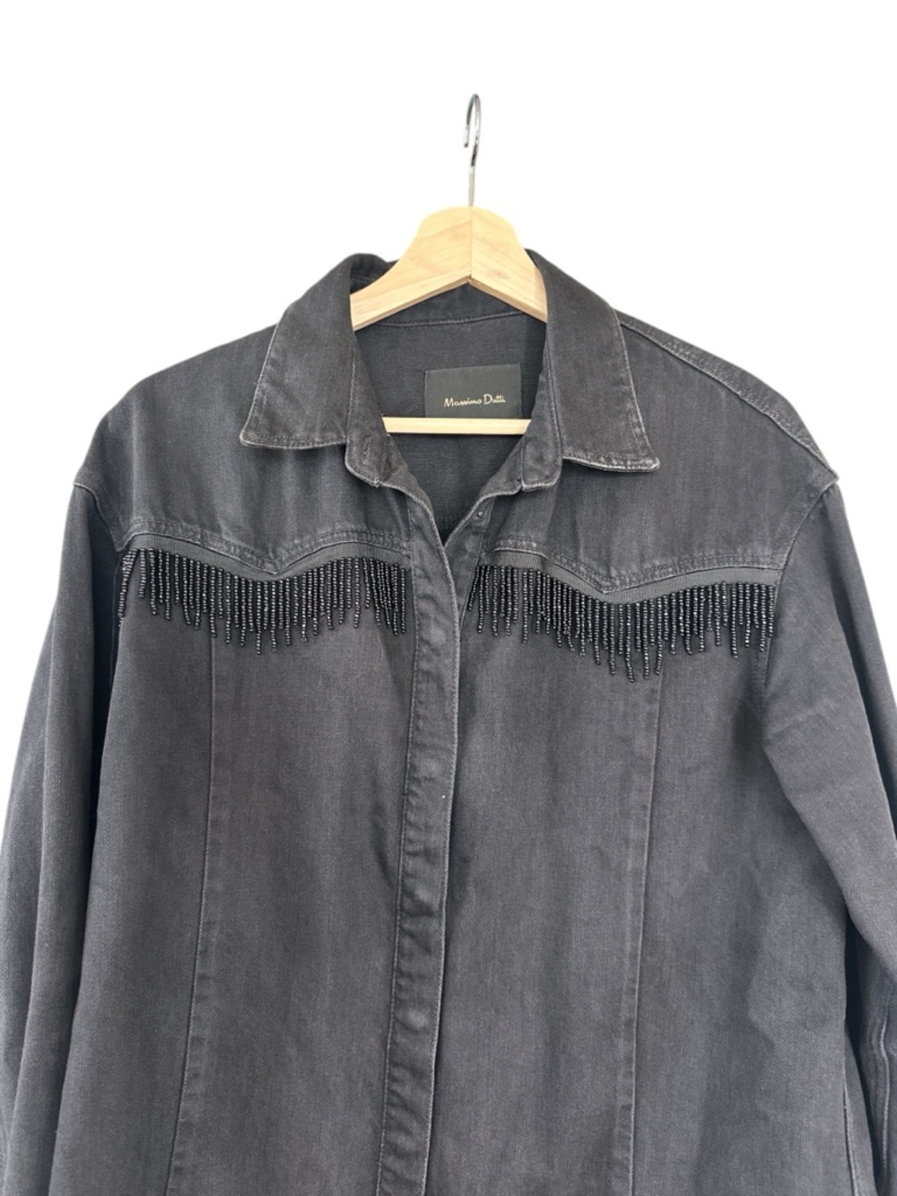 Massimo Dutti Western Denim Beaded Fringe Shirt in Black - Picture 5 of 12